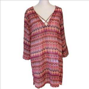 Apt. 9 XL sheer shirt Bathing suit cover up 3/4 sleeves lightweight colorful top